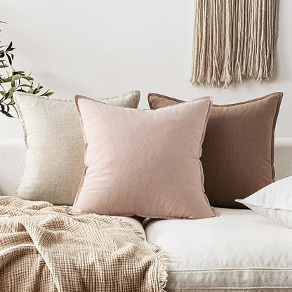 EMEMA Throw Pillow Covers Decorative Linen Pillow Covers 20x20 Inch Pink Boho Farmhouse Neutral Couch Throw Pillows for Bed Pack of 2 Accent Pillowcase Modern Sofa Cushion Livingroom Home