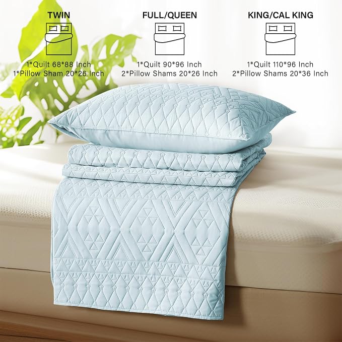 akkialla Full/Queen Size Quilt Bedding Set, Sky Blue Lightweight Microfiber - Image 6