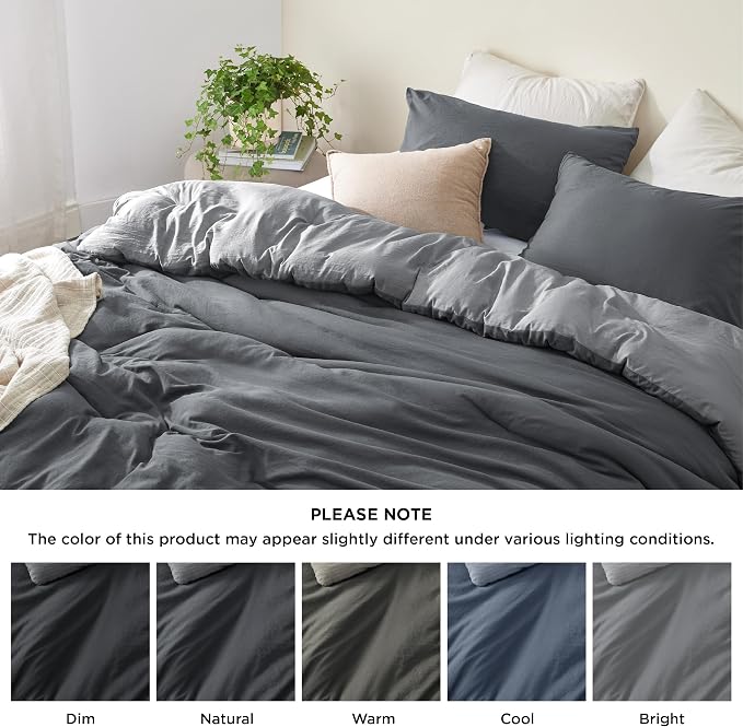 Bedsure Full Comforter Set, Dark Gray Soft Prewashed Bedding - Image 7