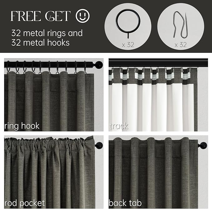 Topfinel Extra Long Grey Linen Blackout Curtains 120 inches Long Thermal - Image 4
