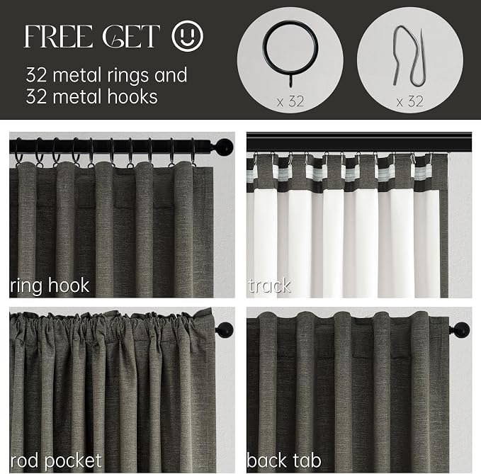 Topfinel 100% Blackout Linen Textured Curtains 84 inches Long Charcoal Gray - Image 4