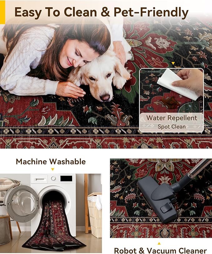 RELEANY Washable Area Rug, Square 7'x7', Water Repellent, Pet Friendly - Image 4