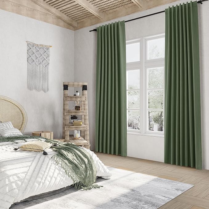 Olive Green 100% Blackout Curtains 90 Inch Length 2 Panels Set - Image 7