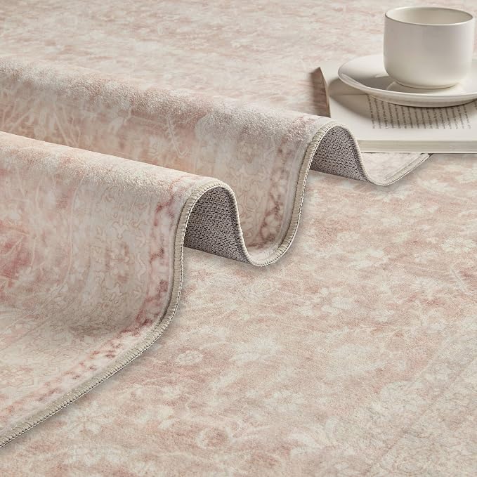 Latte&Fog 8x10 Area Rugs for Living Room Washable Large Pink Rugs Cute | Non - Image 8