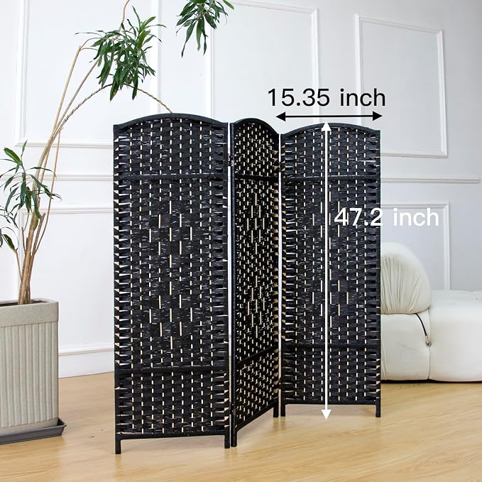 3-Panel Short Room Divider, 3.9 ft Freestanding Partition Wall, Dark Brown - Image 5