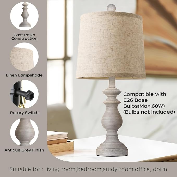 Traditional Table Lamp Set of 2, Rustic Farmhouse Table Lamps - Image 4