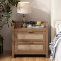 SICOTAS Night Stand with 2 Large Drawers : Rattan Bedside Table | Farmhouse by SICOTAS
