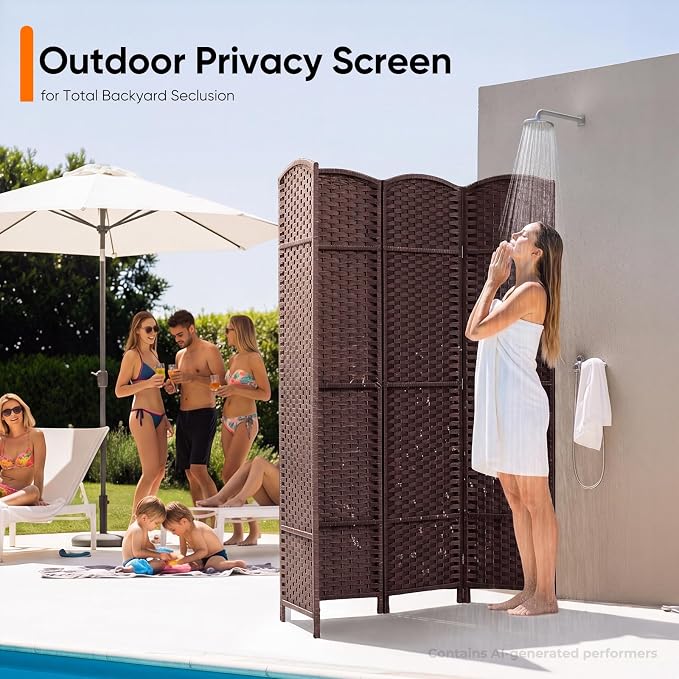 Outdoor Privacy Screen 4-Panel Folding Room Divider Space Partition | 67"H 64"W - Image 7