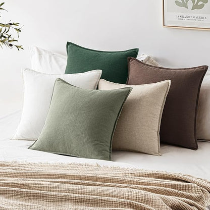 EMEMA Throw Pillow Covers Decorative Linen Pillow Covers 22x22 Inch Light Olive Green Boho Farmhouse Neutral Couch Throw Pillows for Bed Pack of 2 Accent Pillowcase Modern Sofa Cushion Livingroom Home