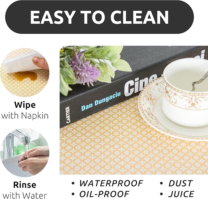 RAY STAR 18X96 Inch Shelf Liner for Kitchen Cabinets, Non-Adhesive Cabinet Liner Washable, PVC Drawer Liner for Dresser Non-Slip Bathroom (Yellow Circle)(5 Roll)