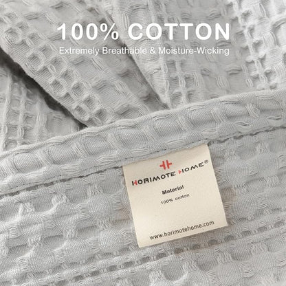 100% Cotton Waffle Blanket with Fringe, Pre-Washed Waffle Weave Blanket for All Season, Lightweight Breathable Soft Cozy Throw Blanket for Couch, Bed, Travel (Light Grey - 50x60 Inches)
