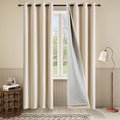 Soundproof Curtains 3-in-1 Beige Blackout Curtains 108 Inches Long for Living Room & Bedroom, Sound Absorbing, Full Room Darkening Grommet Curtains