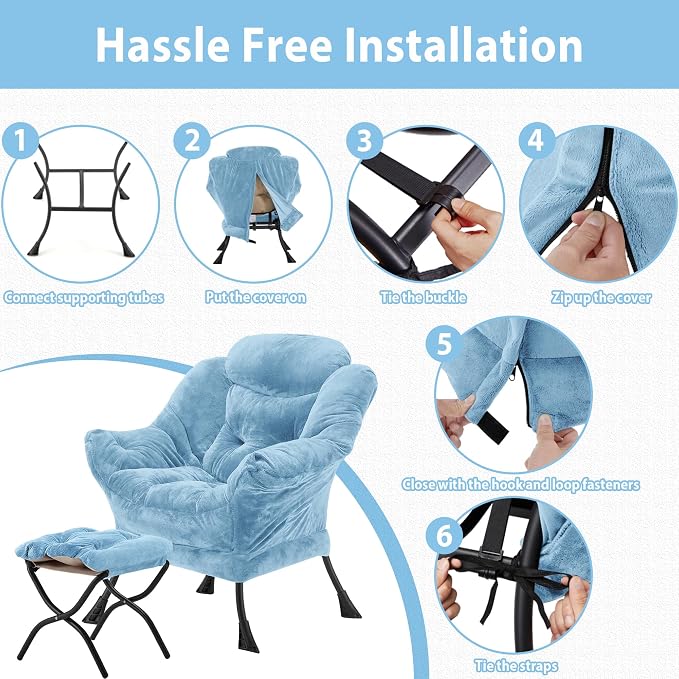 Youtanic Lazy Chair with Folding Ottoman, Accent Chair Plush Upholstered with - Image 7