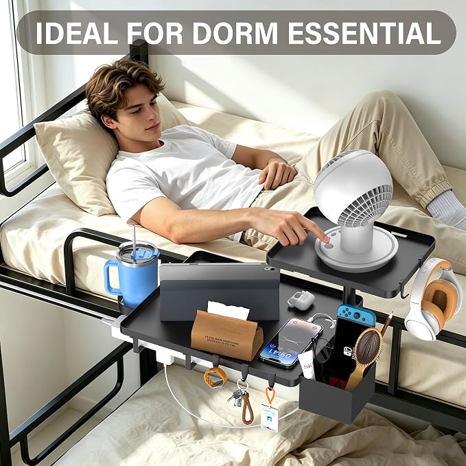Bedside Shelf Metal Bed Shelf for Dorm Room Clip On Tray | 2-Tire Fan Shelf - Image 8