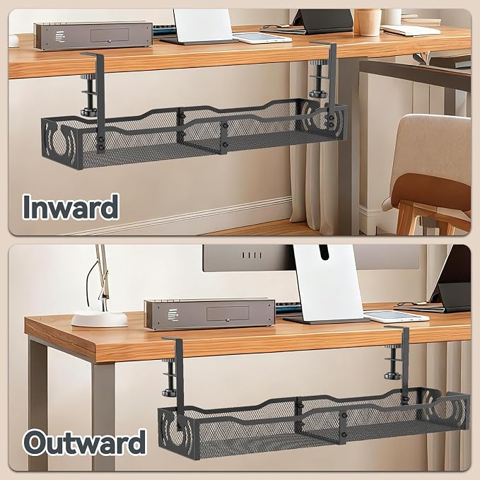 Cable Management, 25.3'' Under Desk Cable Management Tray No Drill | Metal - Image 7