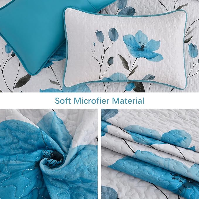 Mybedsoul King Size Quilt Set Teal, Reversible Polyester Coverlet Set - Image 6