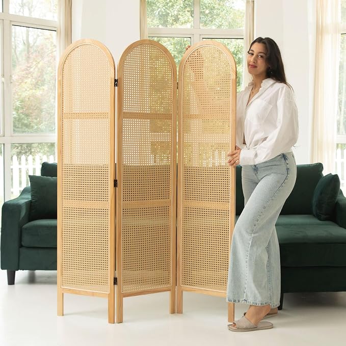 Svimi Room Dividers and Folding Privacy Screens, Pine Wood 5.6 Ft Double Hinged by Svimi