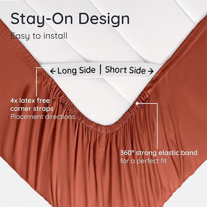 Bambaw 100% Viscose Derived from Bamboo Fitted Sheets King Size, Cooling Fitted Sheets King Size, 16’’ Deep Pocket, Breathable Bottom Sheet Only (Terracotta)