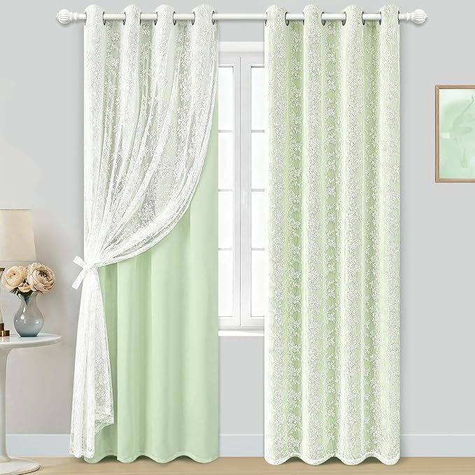 Yinhua Green Curtains for Living Room Blackout Curtains for Bedroom 84 Inches by yinhua