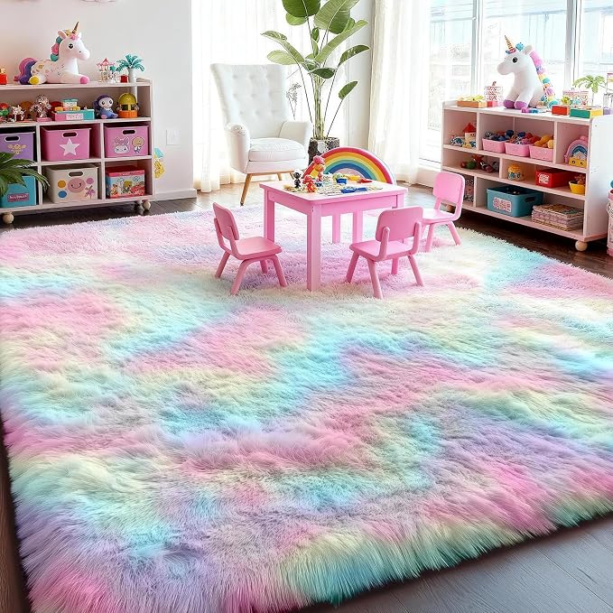 Rainbow Rugs 6x9, Large Fluffy Soft Carpet, Plush Shaggy Rugs - Image 5