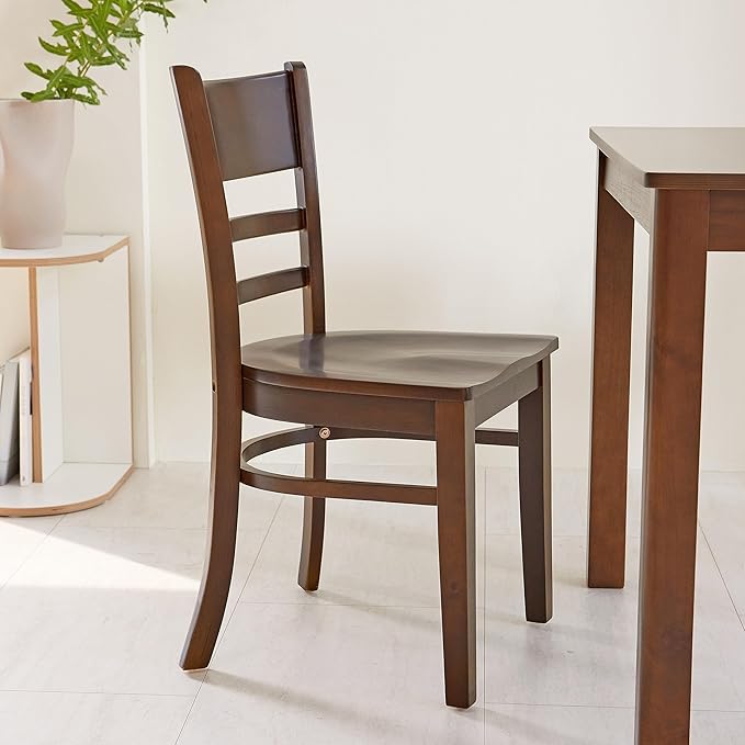 Livinia Cabin Wooden Dining Chairs Set of 2, Solid Malaysian Oak Wood Seat Ladder Back Armless Side Chairs (Walnut)