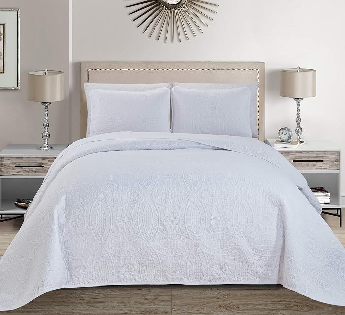 Fancy Collection Embossed Coverlet Bedspread Over Size Set Solid # Austin by Fancy+Linen