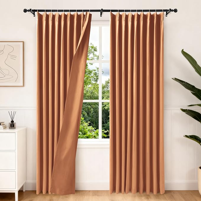 Etherealveil Terracotta Pinch Pleated Blackout Curtains 2 Panels 60"x84" | Back by Etherealveil
