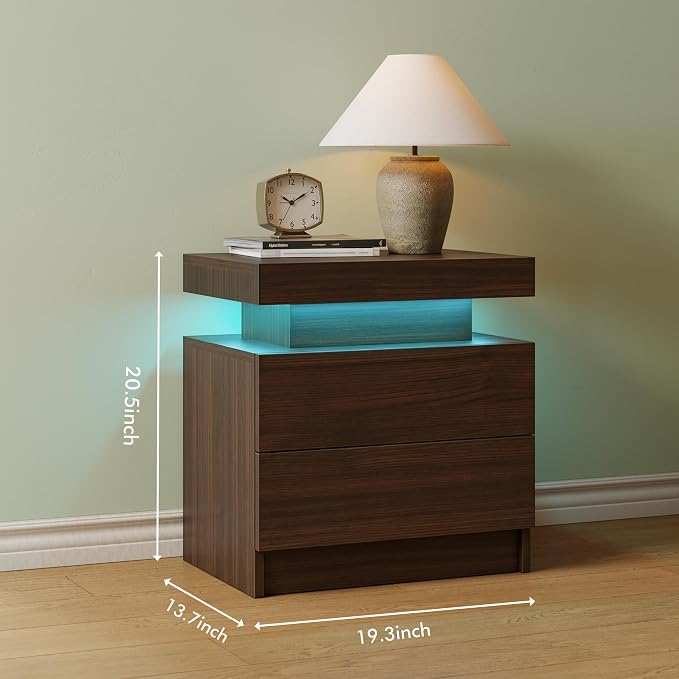 Modern Walnut LED Nightstand for Bedroom Bedside Table - Image 2