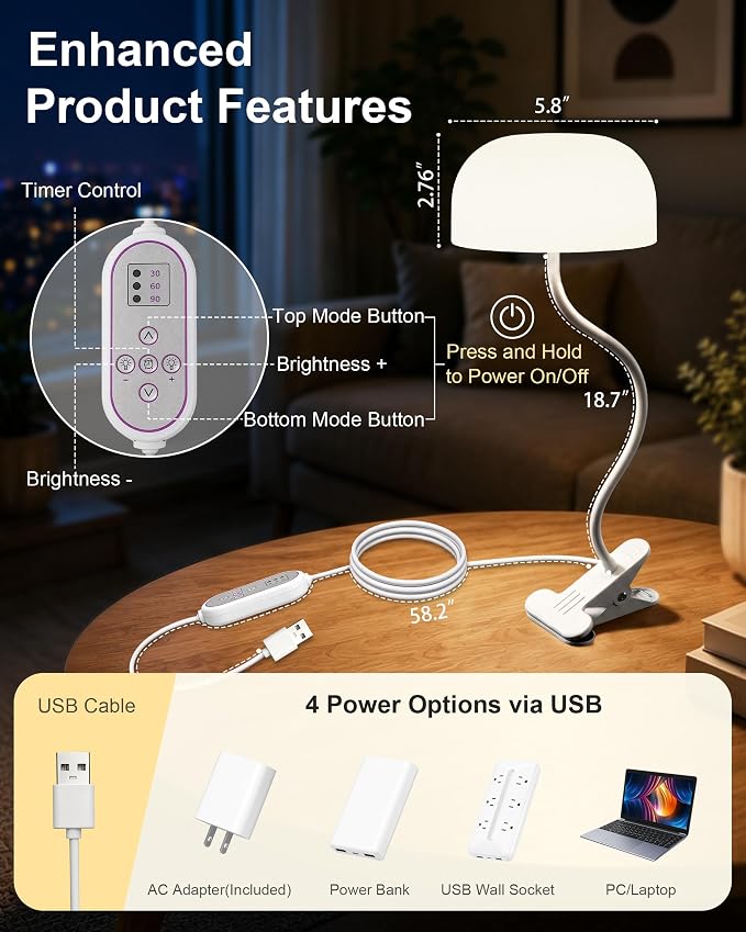 Clip on Light for Bed, Headboard Reading Lamp, Dorm Room Essentials | Flexible - Image 5