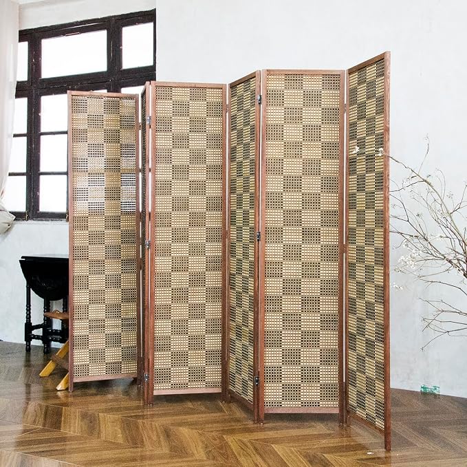6 Panel Bamboo Room Divider, 5.6 ft Tall Double-Sided Folding Privacy Screen - Image 2