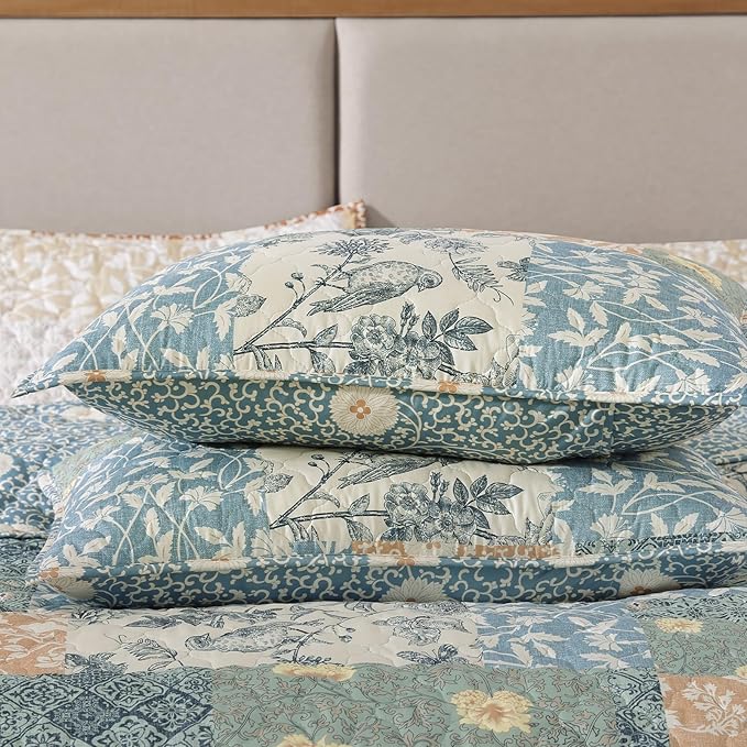 Oversized Queen Quilt Set-3 Pieces Soft Bedspread Floral Patchwork Quilt | - Image 7