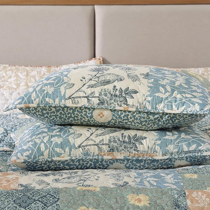 Quilts Queen Size-3 Pieces Soft Queen Bedspread Floral Patchwork Quilt | - Image 5