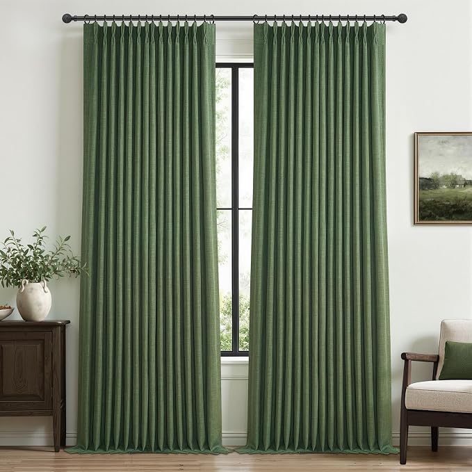 Olive Green Blackout Room Divider Curtains 92 Inches Long 2 Panels Set by PleatedDrapes