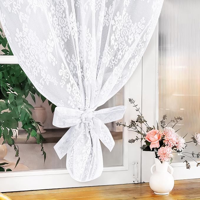 Yinhua White Kitchen Curtains 36 Inch Length Double Layer Blackout Curtains - Image 3