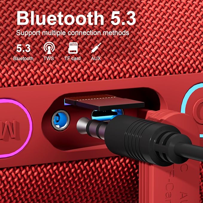 YOLOEMOT Waterproof Bluetooth Speaker, Wireless Shower Speaker with 24W Loud Stereo Sound and Bluetooth 5.3, Enhanced Bass, TWS Pairing, IPX7 Waterproof, 12 Hours of Playtime for Home/Outdoor (Red)
