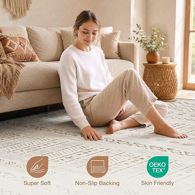 cotiled Boho 12x15 Area Rug for Living Room: Large Moroccan Washable Rug | - Image 3