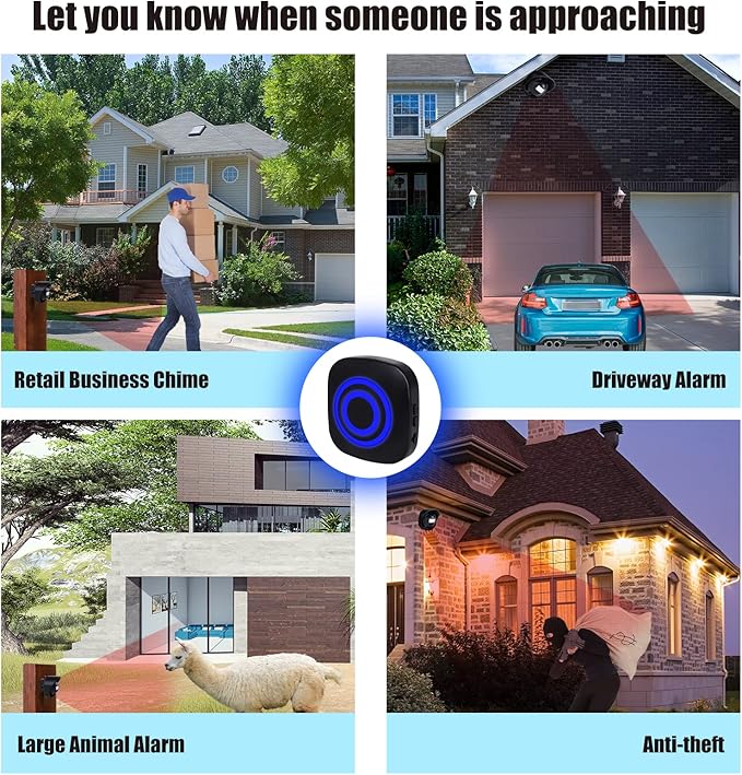 Shaogax 328ft Range Wireless Driveway Alarm Outside Weather Resistant Motion Sensor Alarm Security Alert-Protect Outdoor/Indoor Property-2 Receiver and 3 PIR Motion Detector-38 Chimes