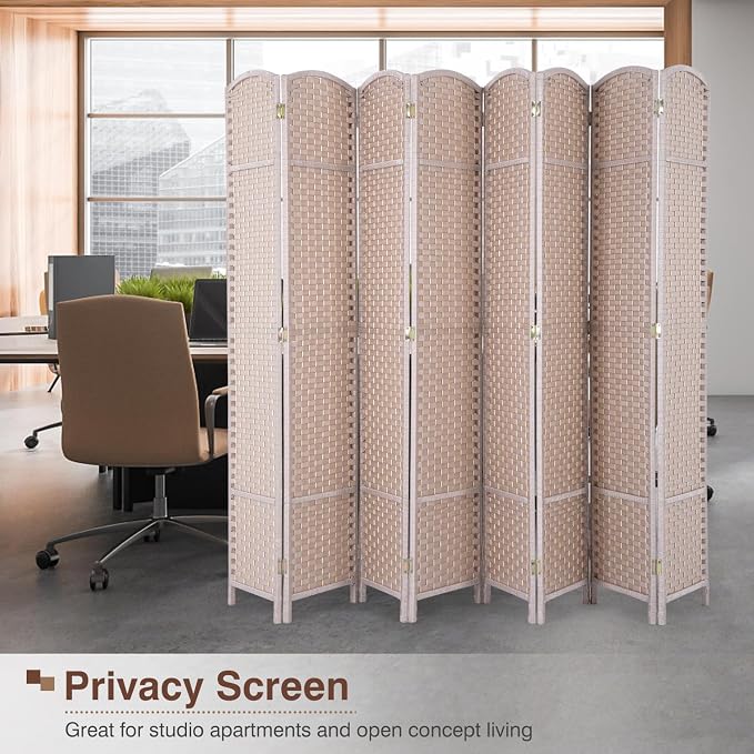 Room Divider 8 Panel 5.6 FT Tall Privacy Screen Waterproof Wood Frame Partition - Image 6