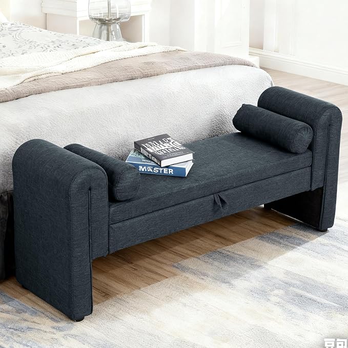 61" Velvet End of Bed Bench, Upholstered Seat by CDBBIB