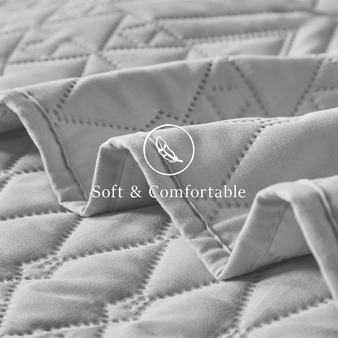 akkialla Twin Size Quilt Bedding Set, Light Grey Lightweight Microfiber Soft - Image 6