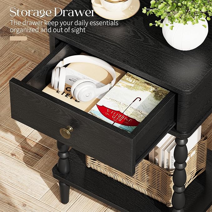 Yoobure Black Nightstand with Drawer - Image 4
