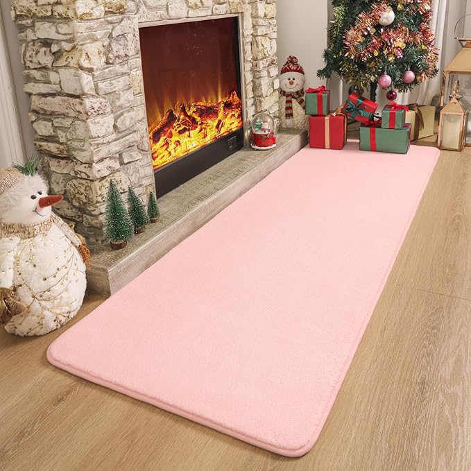 Modern Soft Hallway Runner Rug, 2x6 Feet Pink Washable Runner Rugs | Fluffy - Image 4