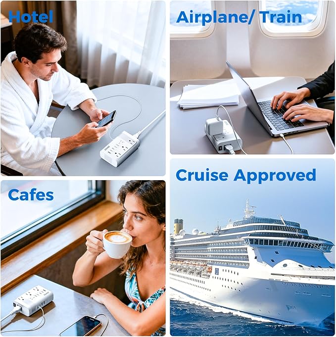DOACE 220V to 110V Converter for European Travel - 350W 7 in 1 Voltage Converter US to Europe with 3AC, 2QC+2PD for Using U.S. Devices Abroad - Hair Straightener Shaver Toothbrush Laptop Camera Phone
