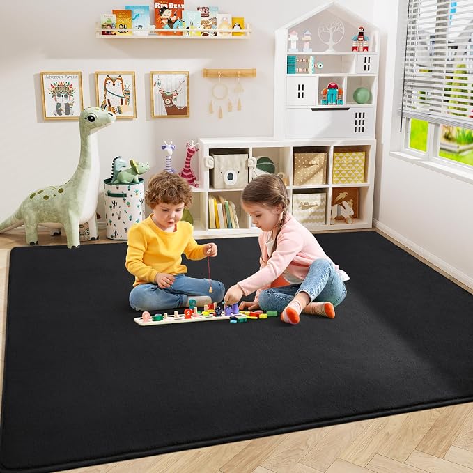 Modern Area Rugs for Bedroom Living Room, 5x8 Black Memory Foam Rug | Thickened - Image 6