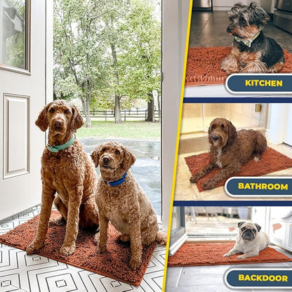 Muddy Mat® AS-SEEN-ON-TV Highly Absorbent Microfiber Dog Door Mat and Pet Rug, Non Slip Thick Washable Area and Bath Mat Soft Chenille for Kitchen Bathroom Bedroom and Indoor - Orange XL 35" x 60"