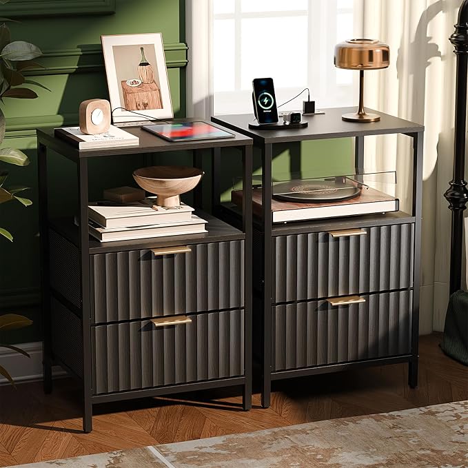 VINGLI Black Nightstands Set of 2 by VINGLI