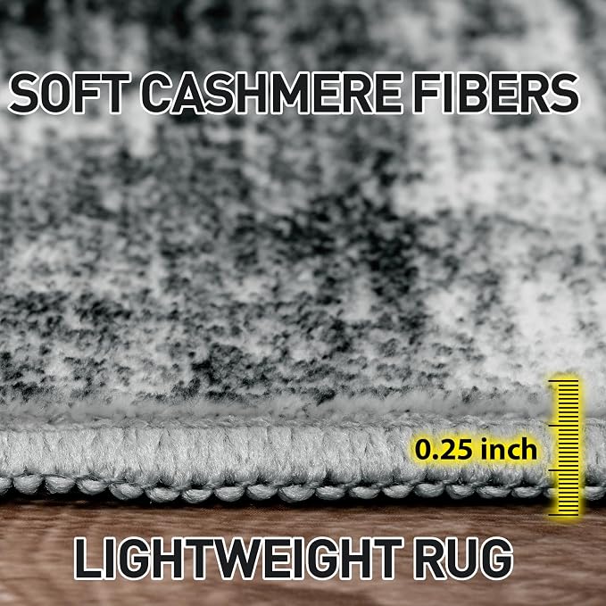 6x9 Area Rugs for Living Room: Washable Abstract Black Badroom Carpet | - Image 7