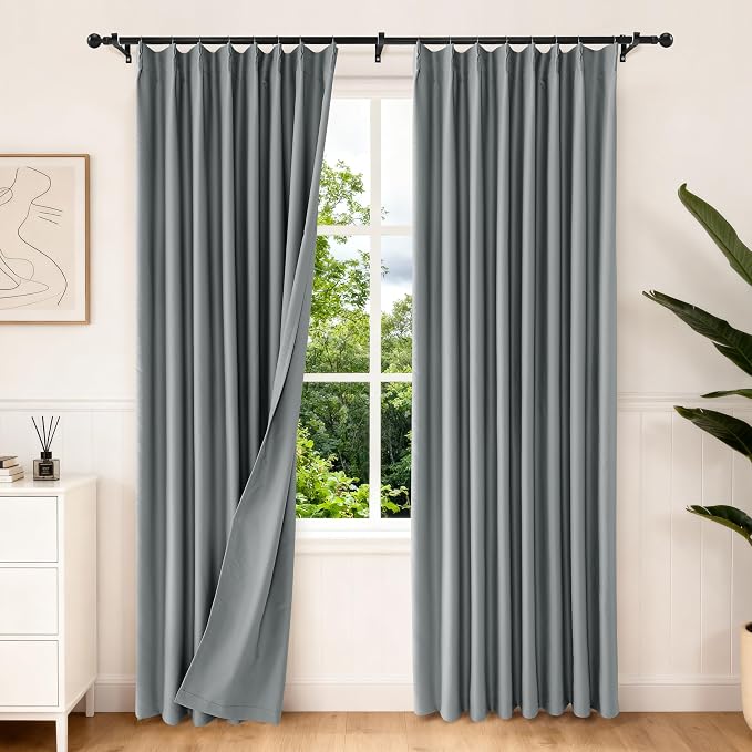 Etherealveil Charcoal Gray Pinch Pleated Blackout Curtains 2P 52"x102" | Back by Etherealveil