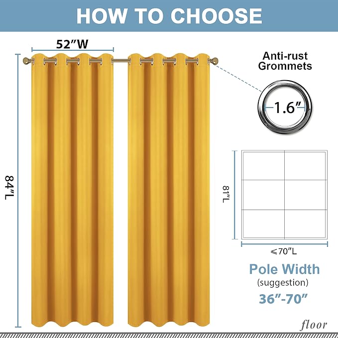 Diraysid Yellow Grommet Blackout Curtains - Image 6