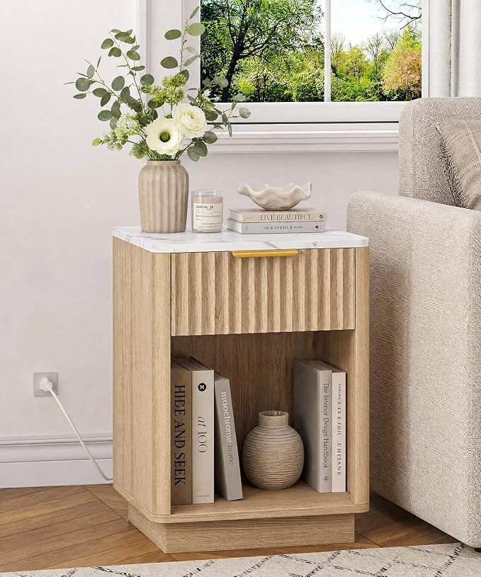 Akxomel Fluted Nightstand Bedside Table - Image 2